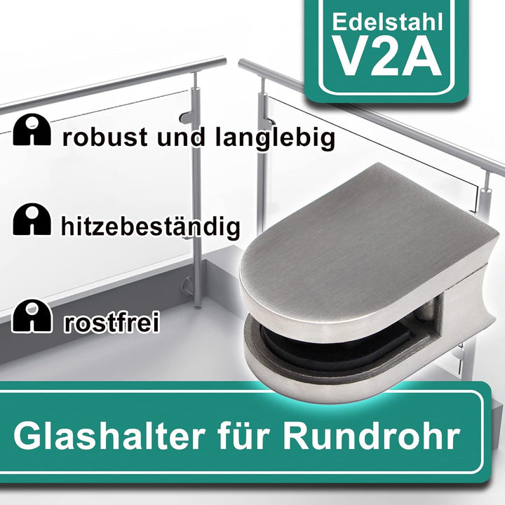 PRIOstahl Glashalter 4 Stück Glasklemmen Klemmhalter Glasplattenhalter 50 x 40 x 26 mm mit Sicherung