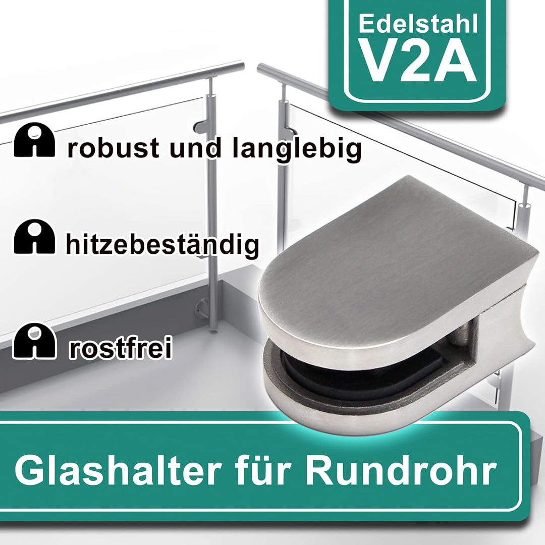 PRIOstahl Glashalter 4 Stück Glasklemmen Klemmhalter Glasplattenhalter 50 x 40 x 26 mm mit Sicherung