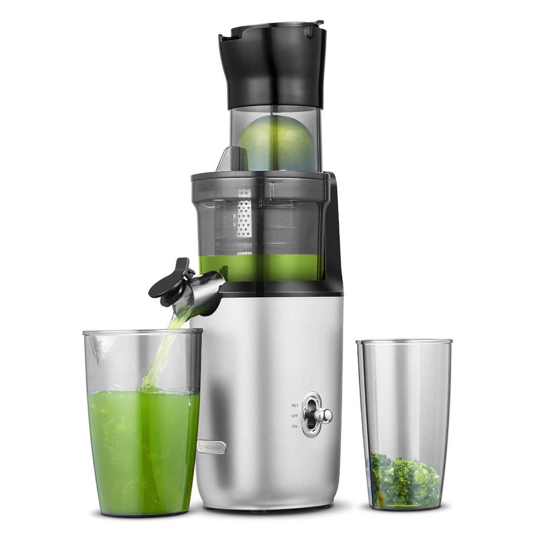 AMZCHEF Ganzfrucht Entsafter - 80MM grosse Öffnung Slow Juicer - Entsafter Gemüse und Obst Testsiege