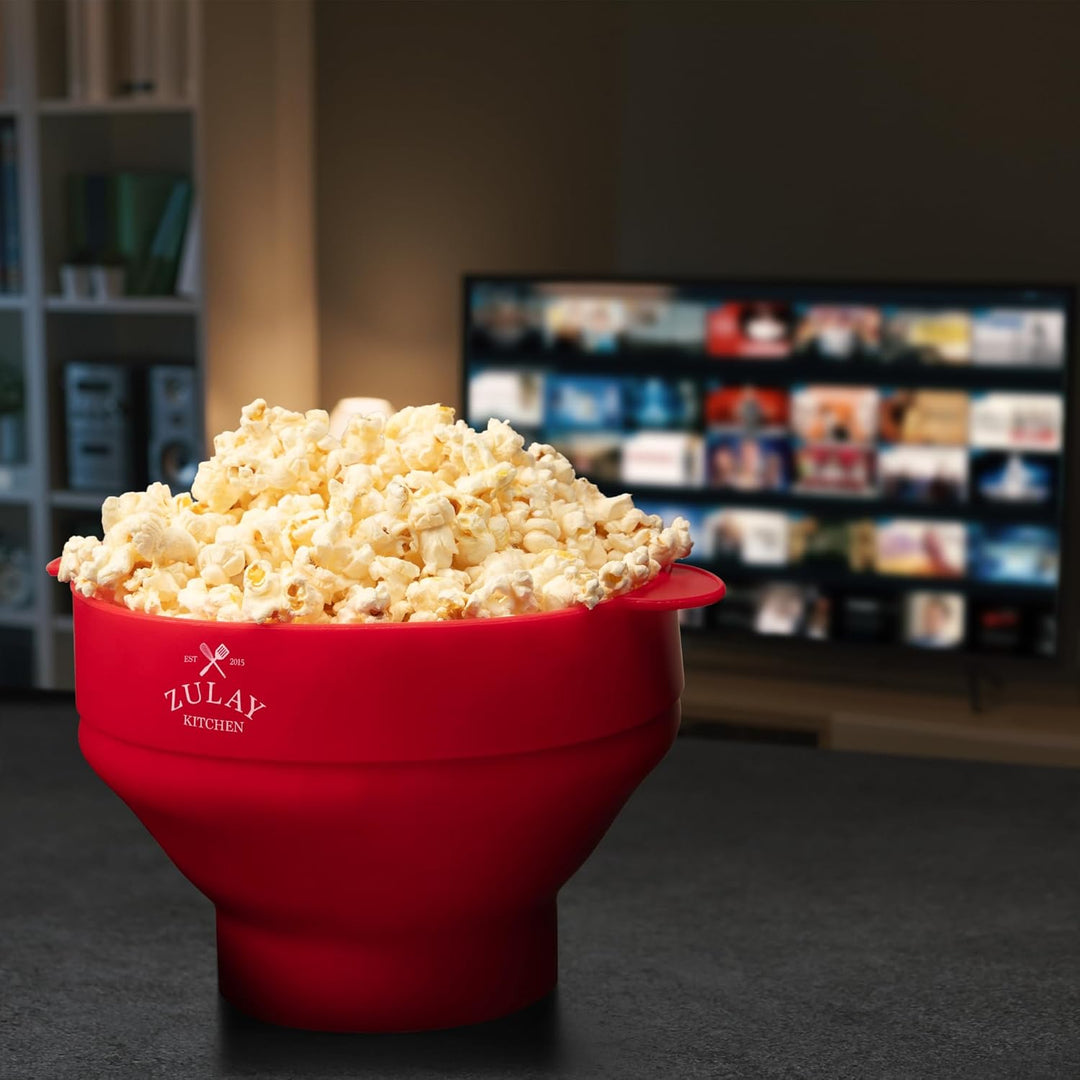 Zulay Kitchen Large Microwave Popcorn Maker - Silicone Popcorn Popper Microwave Collapsible Bowl Wit
