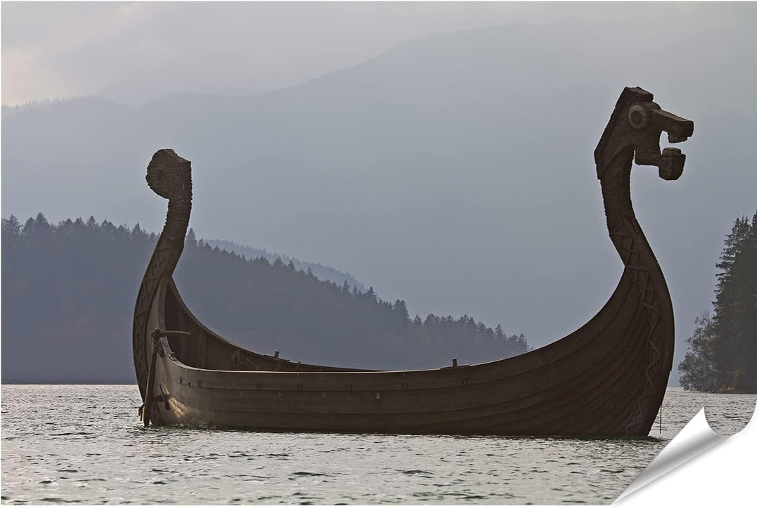 islandburner XXL Bild Poster Wikinger Schiff In Walchensee Premium Bilder Fotodruck Poster 130x90cm,