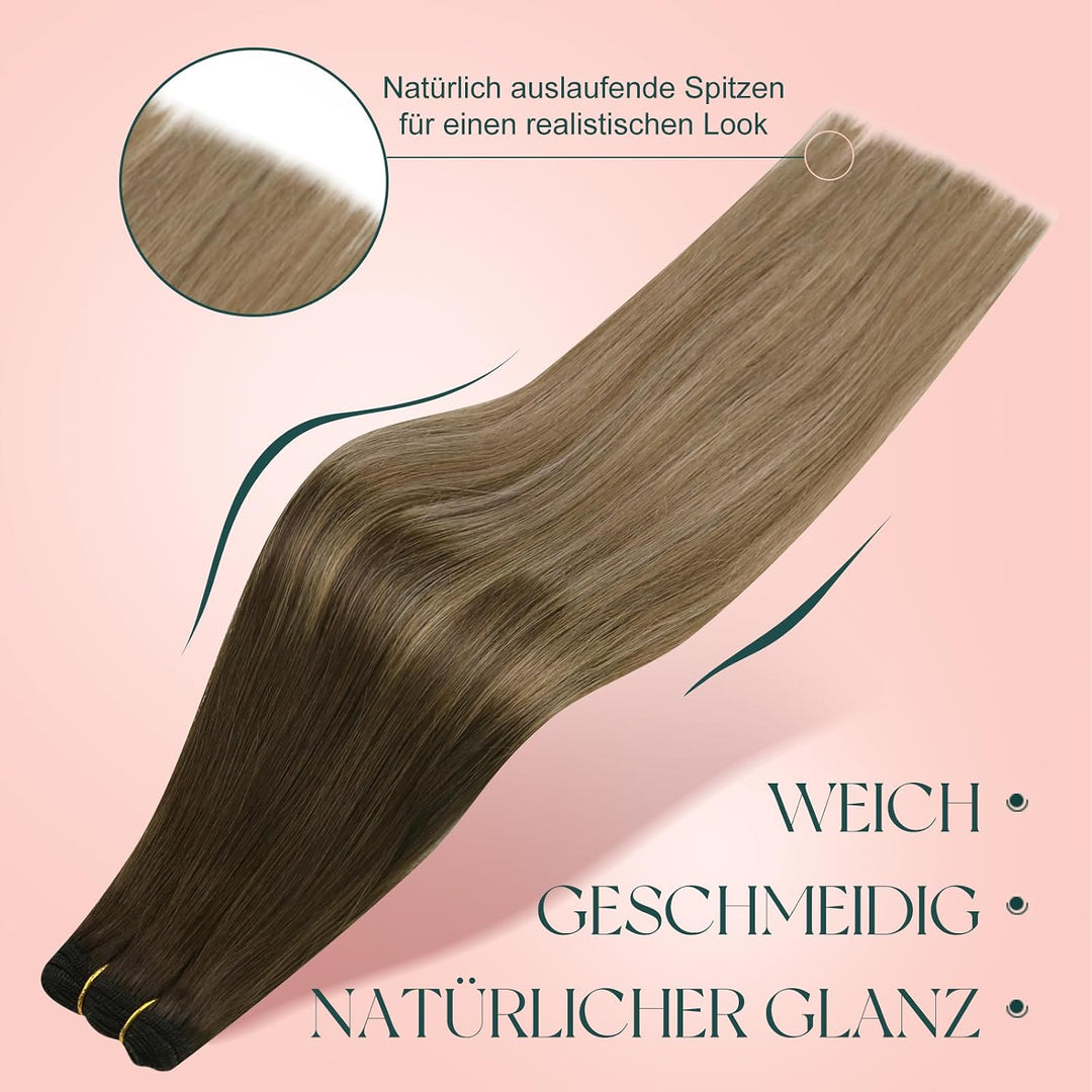 Easyouth Tressen Echthaar Extension Ombre Braun Tressen Haarverlängerungen Darkest Brown Balayage Mi