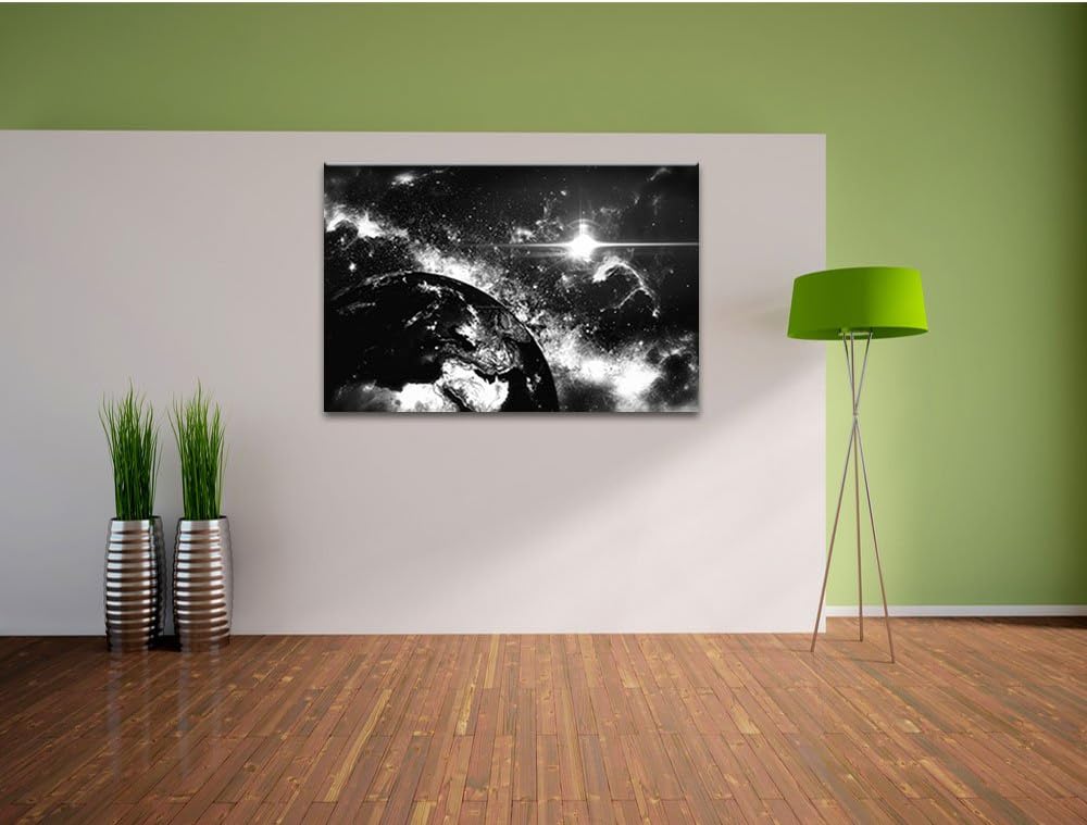 Pixxprint die Erde von Oben bei Nacht Kunst B&W, Format: 100x70 auf Leinwand, 100x70