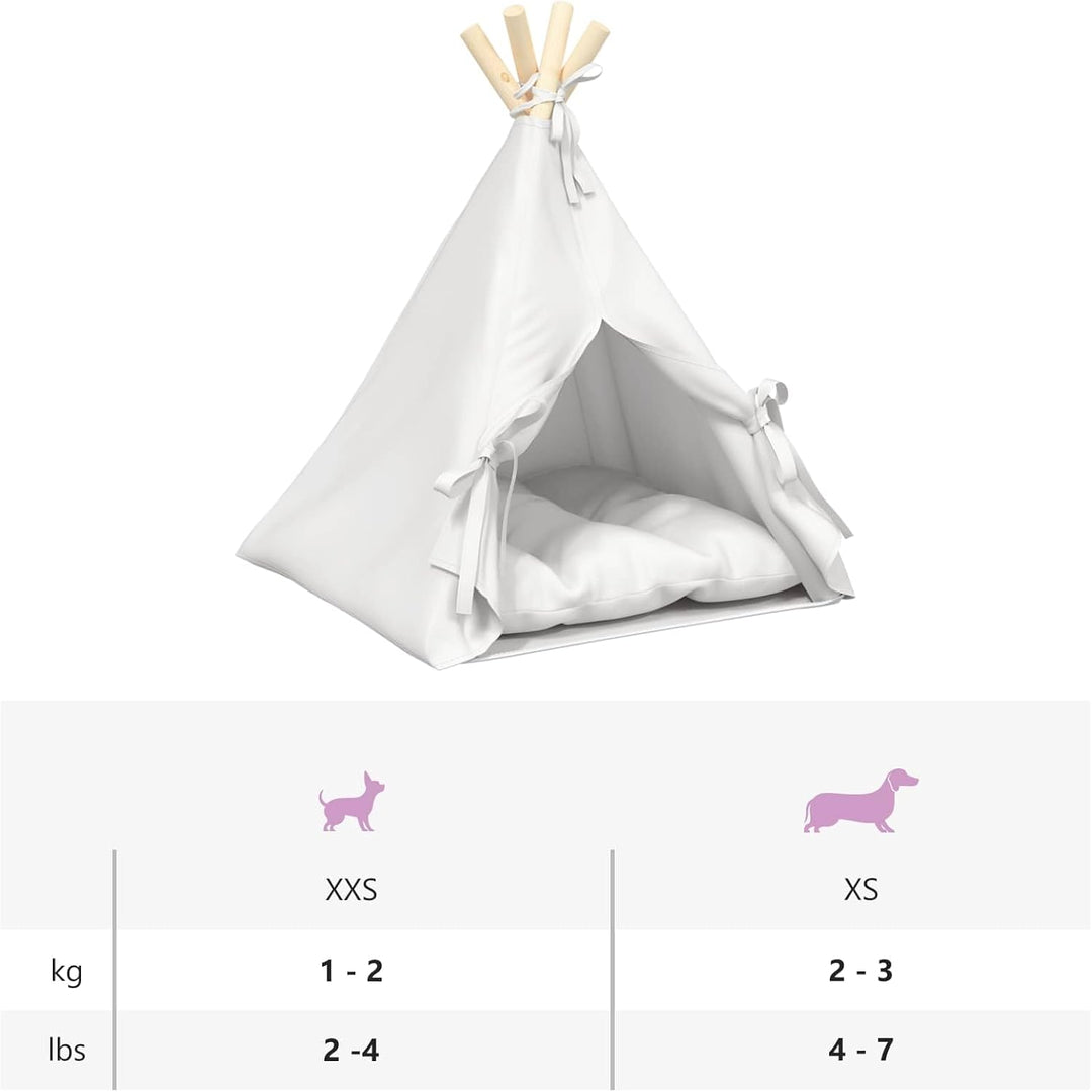 Haustier-Tipi mit Kissen Weiss 40 x 40 x 50 cm Polyester Kiefernholzrahmen Katzenbett Schlafplatz mi