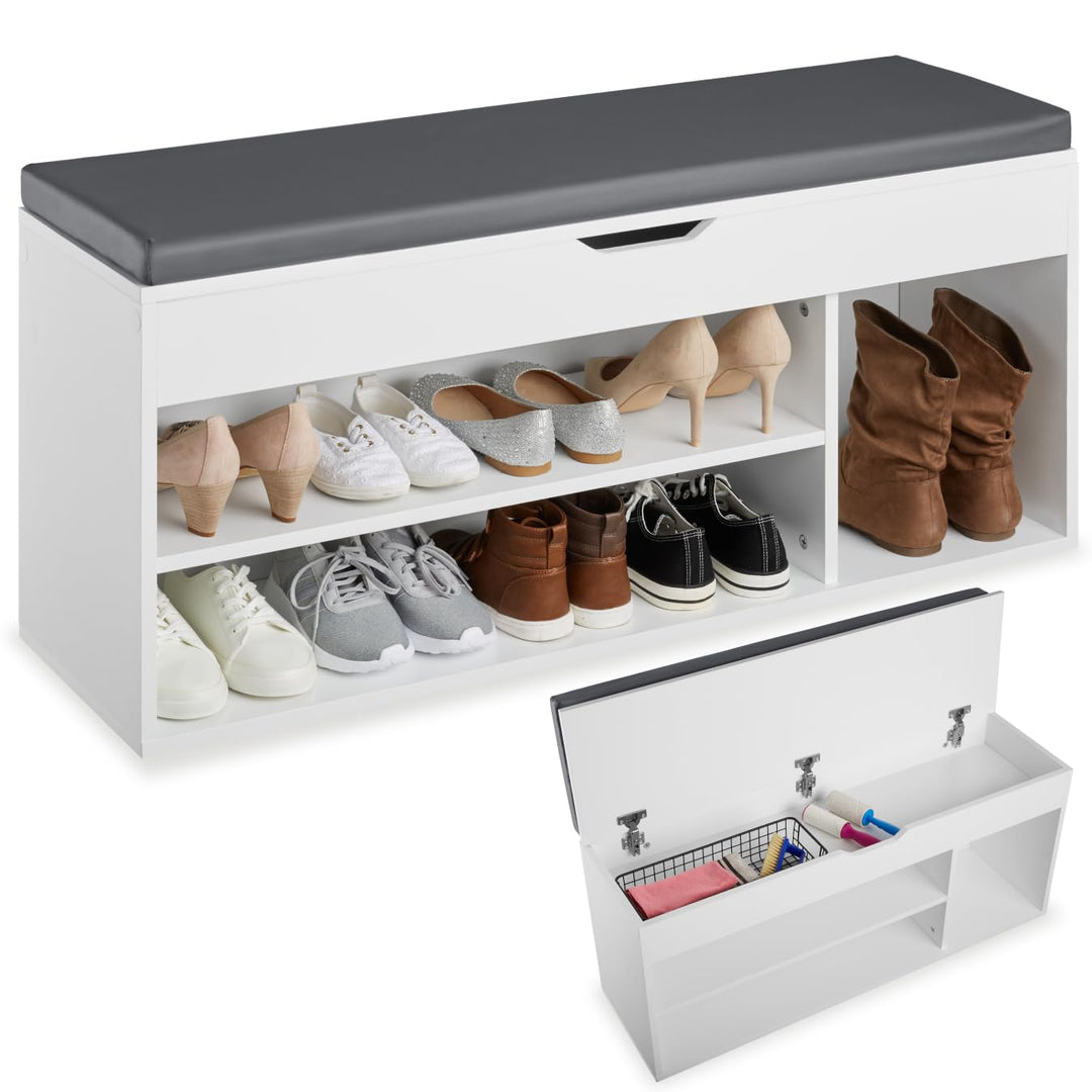 tectake® Sitzbank mit Stauraum, Schuhregal mit Sitzbank, 104 x 30 x 49 cm, Hocker mit Stauraum & Sch