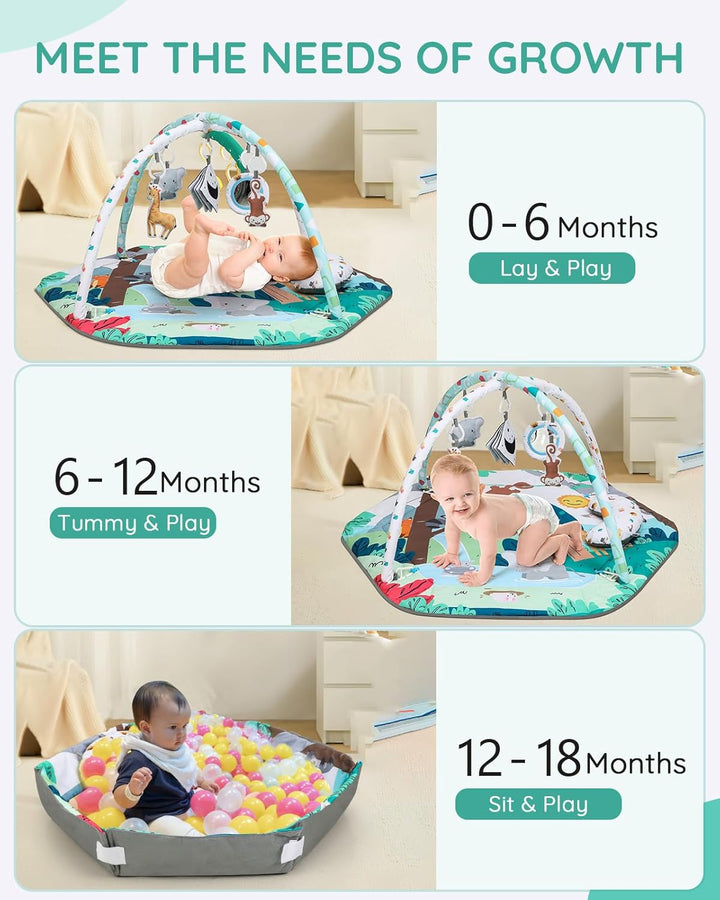 Lilian&Gema Spielbogen Baby, 4 in 1 Spieldecke Baby, Baby Spielmatte mit 6 Spielzeugen, Spielmatte B