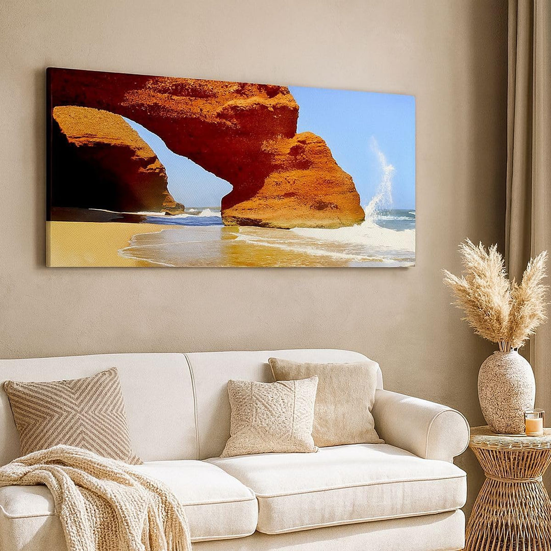 Wandbilder Dekoration Wohnzimmer Felsen Sandstein Ozean Natur Panorama Bilder auf Leinwand 120x50cm
