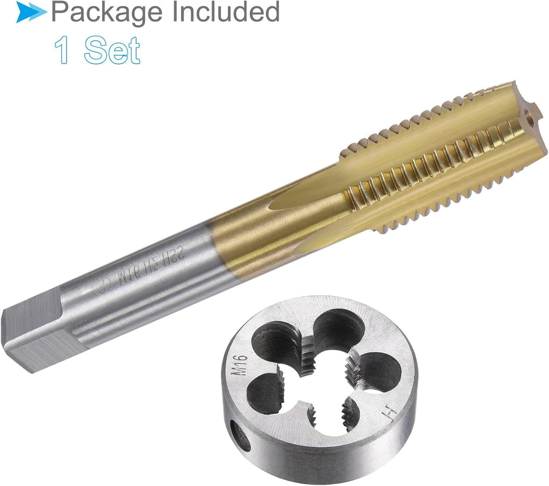 CoCud Gewindebohrer und Matrize Set M16 x 2 Gewinde Metrisch Ti-beschichtet Schnellarbeitsstahl Masc