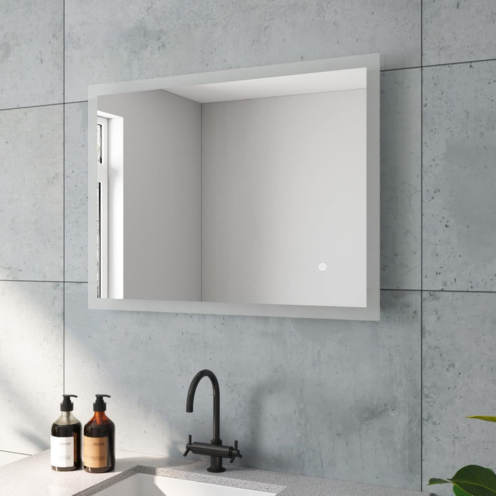 BOURGES-Serie Badspiegel mit indirekt Beleuchtung Hell Eckig 80x60 cm LED Badezimmerspiegel Günstig