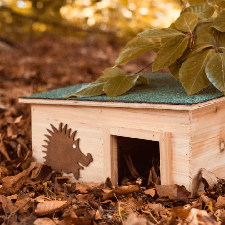Igelhaus mit Boden aus Holz 37 x 37 x 18 cm - Igelhotel mit Labyrintheingang – Igelfutter Haus Igelh