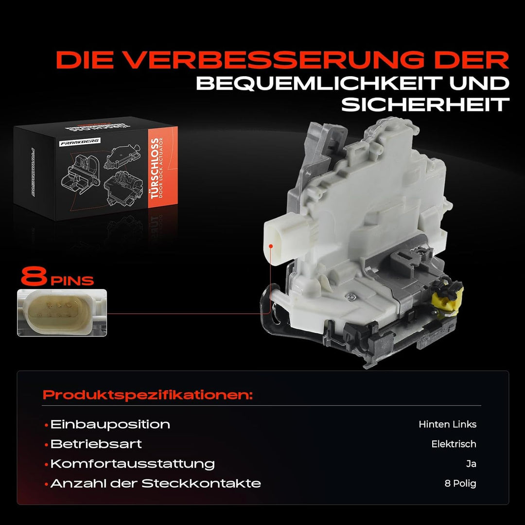 Frankberg Türschloss Stellmotor Hinten Links 8-Polig Kompatibel mit Leon 1P1 Alle Motoren Limousine