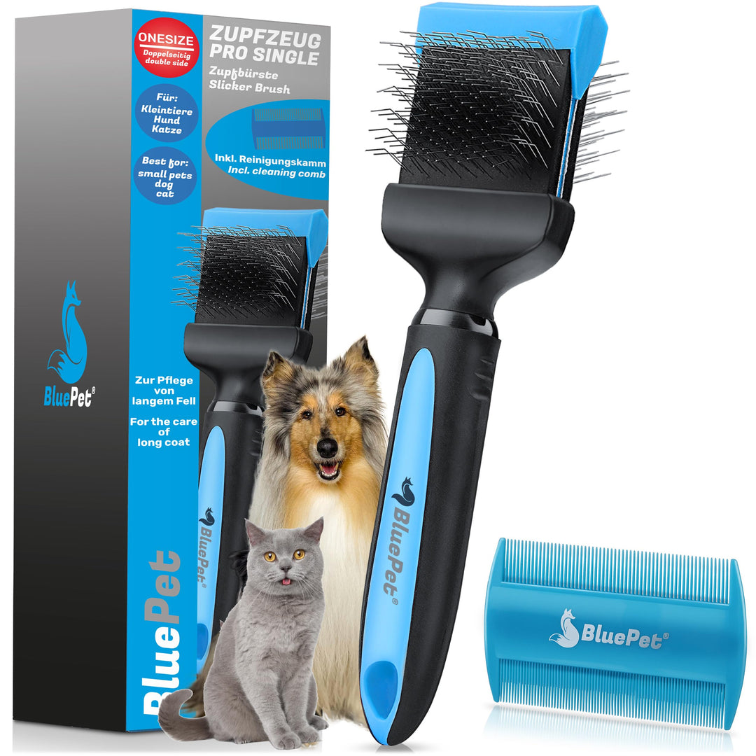 BluePet ZupfZeug Pro Professionelle Hundebürste Langhaar, Flexible Zupfbürste für Hunde & Katzen I E