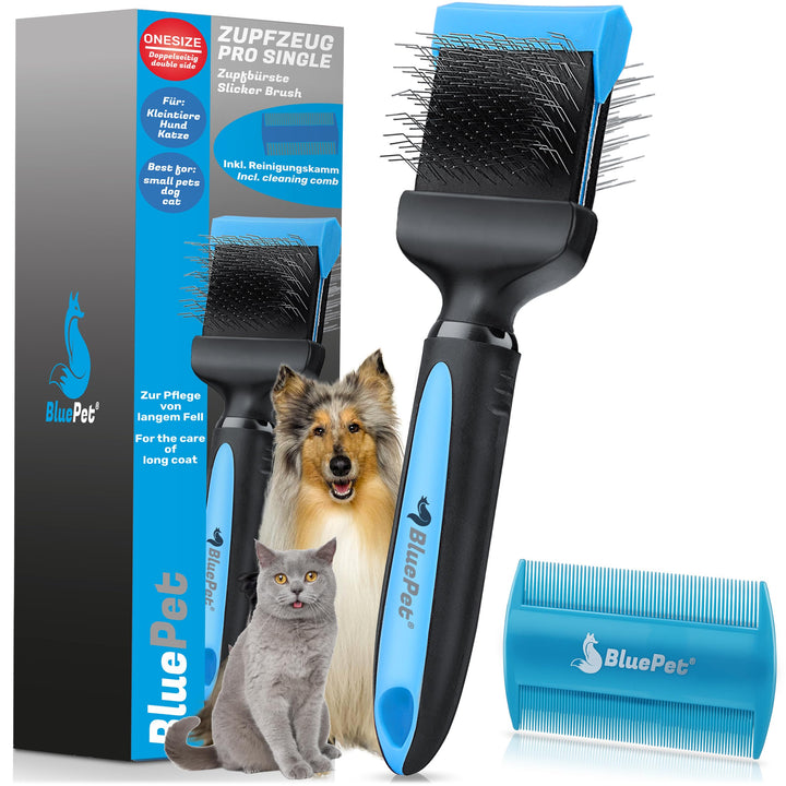 BluePet ZupfZeug Pro Professionelle Hundebürste Langhaar, Flexible Zupfbürste für Hunde & Katzen I E