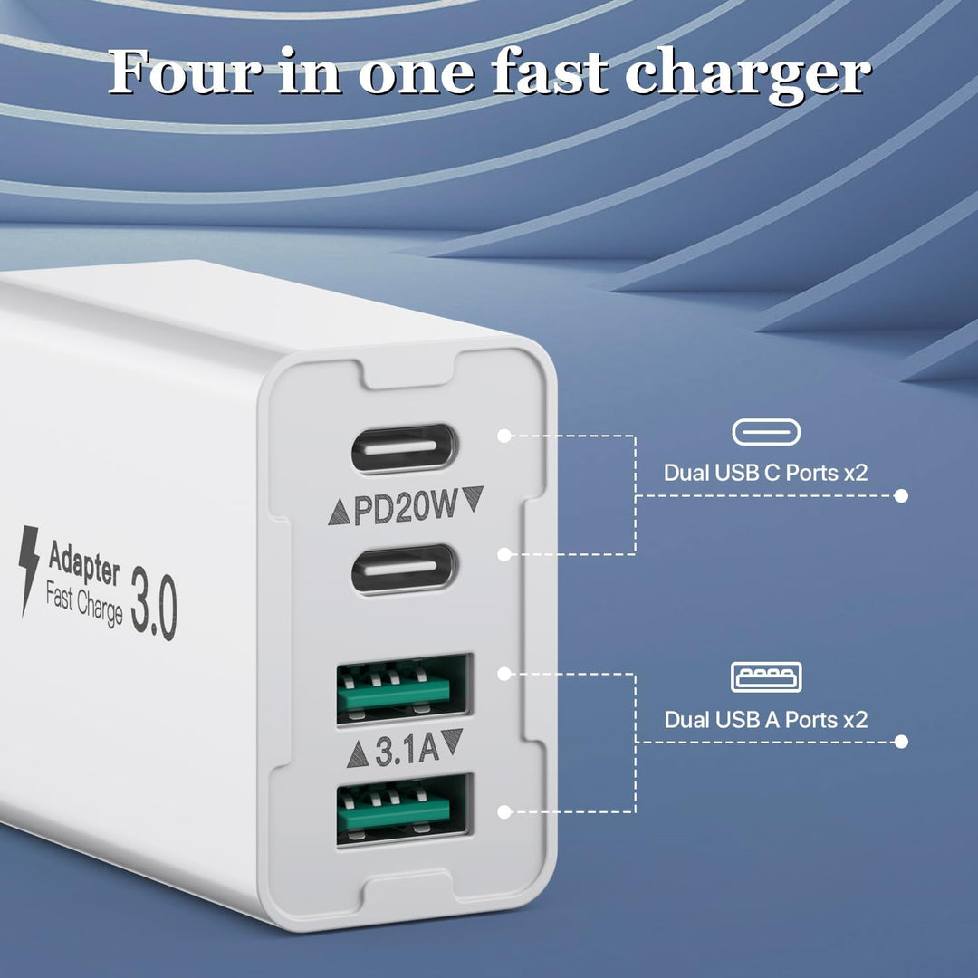 [2 Stück]USB C Ladegerät 40W,4 Ports Mehrfach Ladegerät mit USB-C und USB-A,USB C Schnellladeblock D
