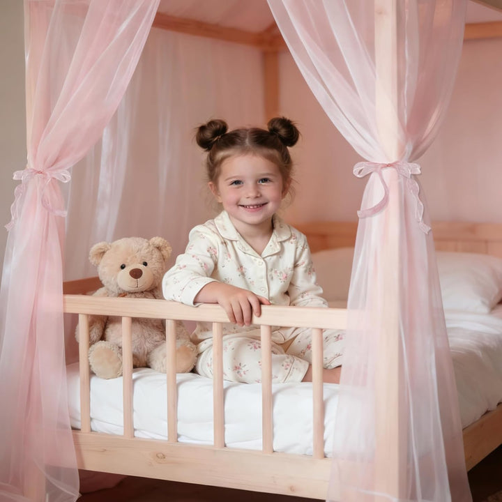 GFCC Prinzessinnen Bettvorhang für Hausbett mit dreieckigem Dach, Rosa Himmelbett Moskitonetz Baldac