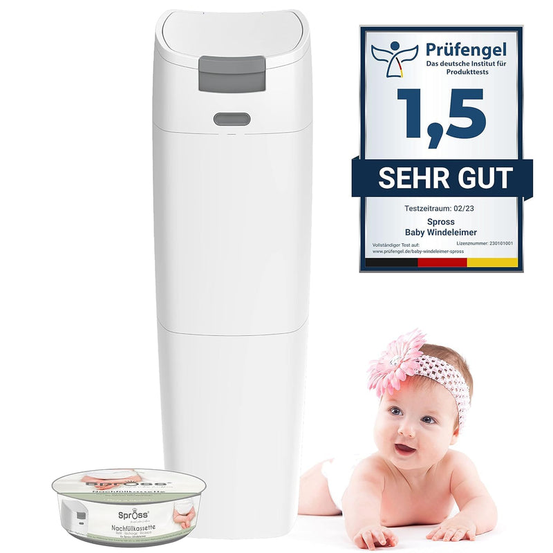 Spross Baby Windeleimer inkl. Nachfüllkassette - geruchsdichtes System mit Einhandbedienung - Müllei