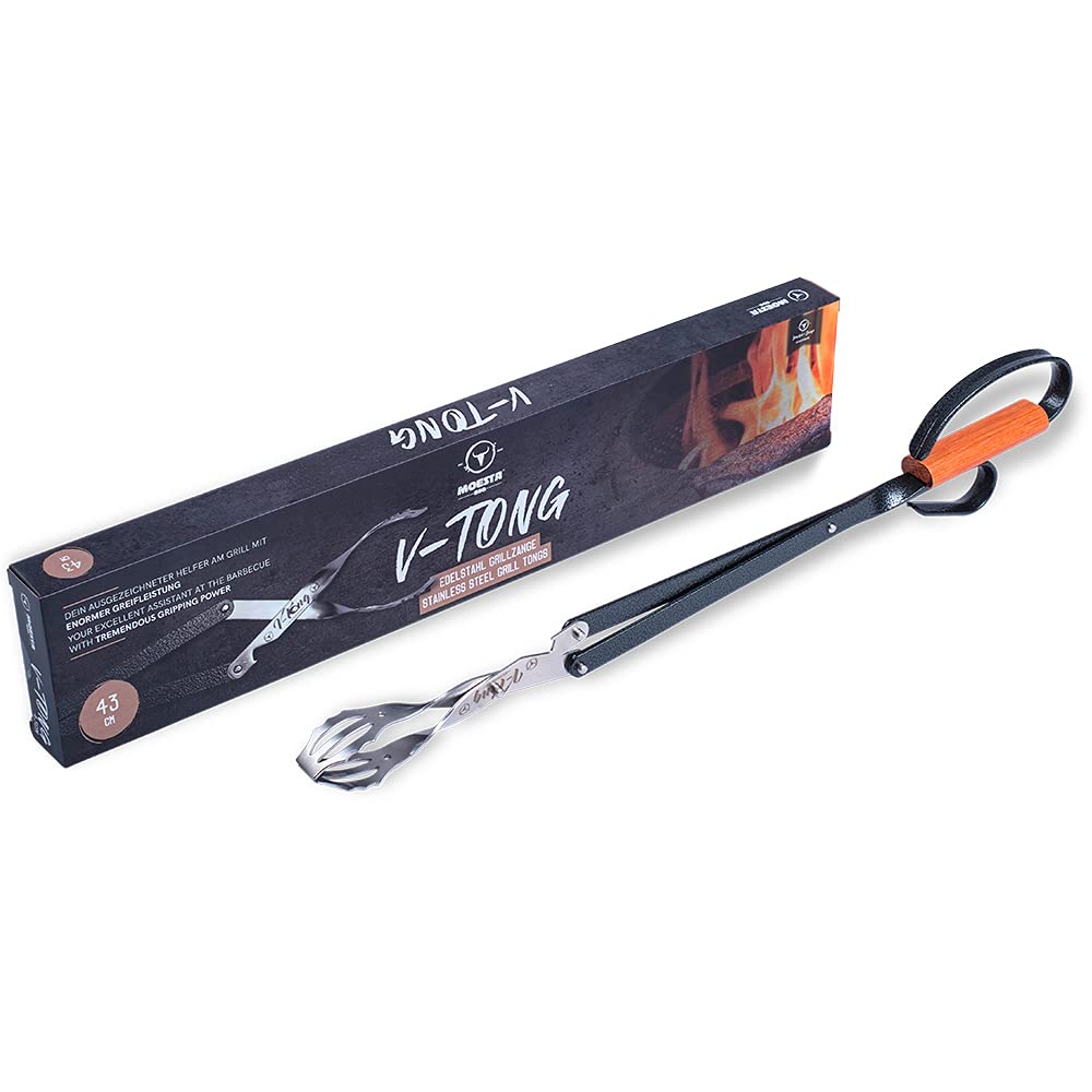 MOESTA-BBQ 10504 Grillzange V-Tong 43 cm lang - Servierzange mit Holzgriff - Multifunktionale Fleisc