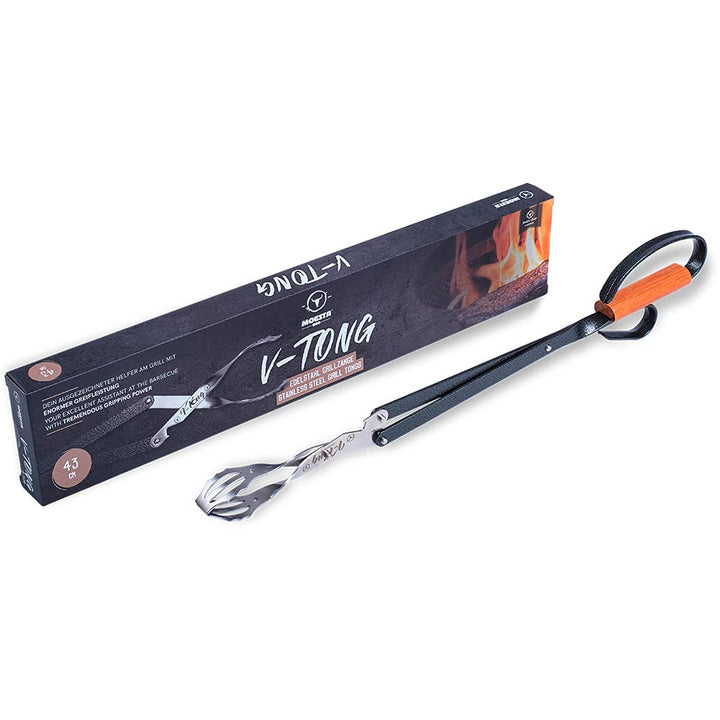 MOESTA-BBQ 10504 Grillzange V-Tong 43 cm lang - Servierzange mit Holzgriff - Multifunktionale Fleisc