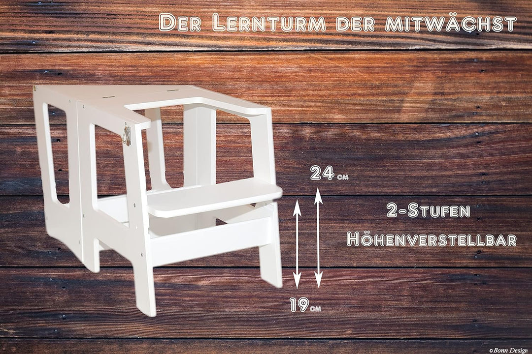2 in 1 Montessori Lernturm für Kinder klappbar höhenverstellbar Stuhl + Tisch aus Holz Multifunktion