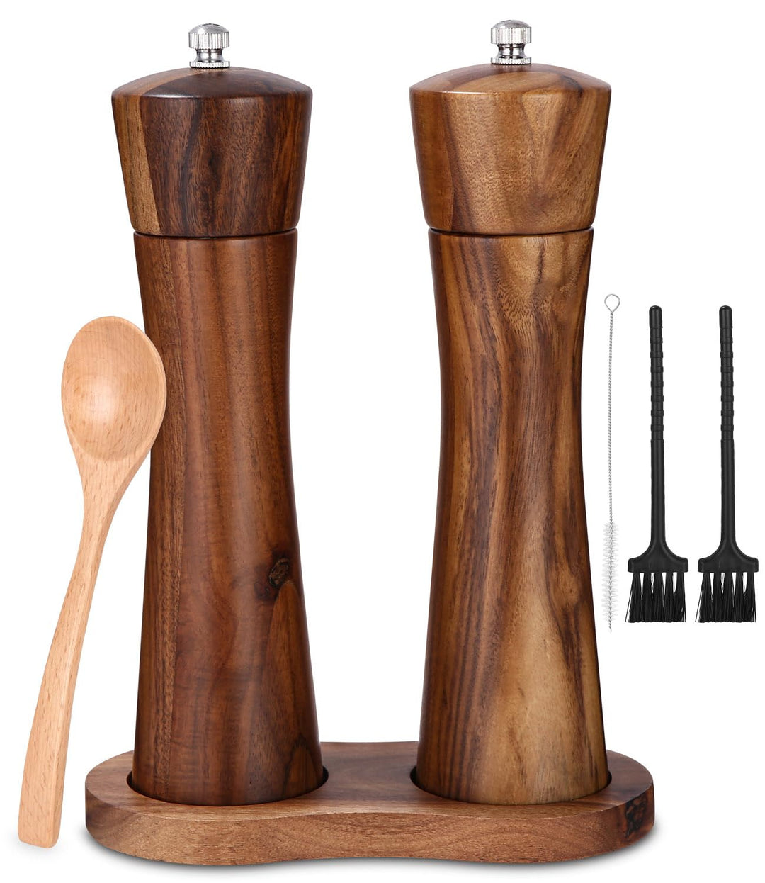 Salz und Pfeffermühle Holz 2er Set, Gewürzmühle mit Keramikmahlwerk, Salz und Pfefferstreuer mit unt