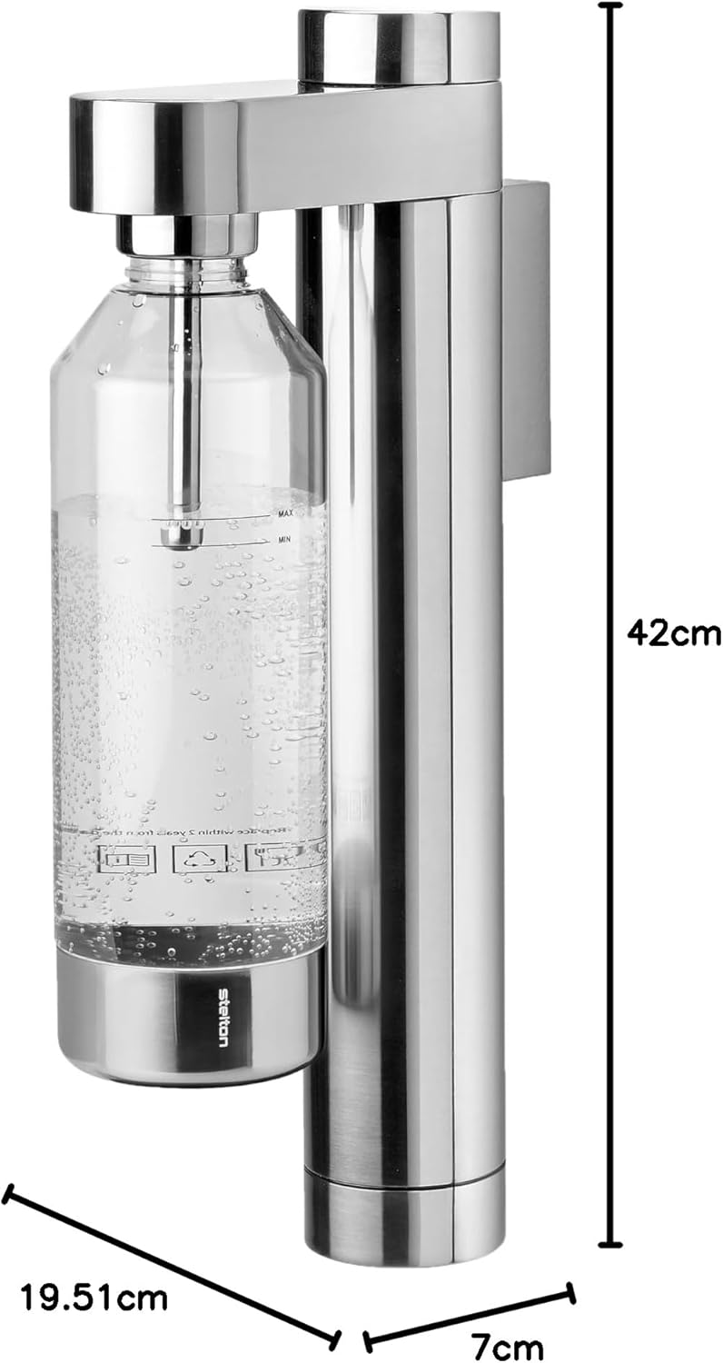 Stelton Brus Wassersprudler, Wandhalterung mit Flasche, Premium Carbonator für Wasser mit CO2 - Eins