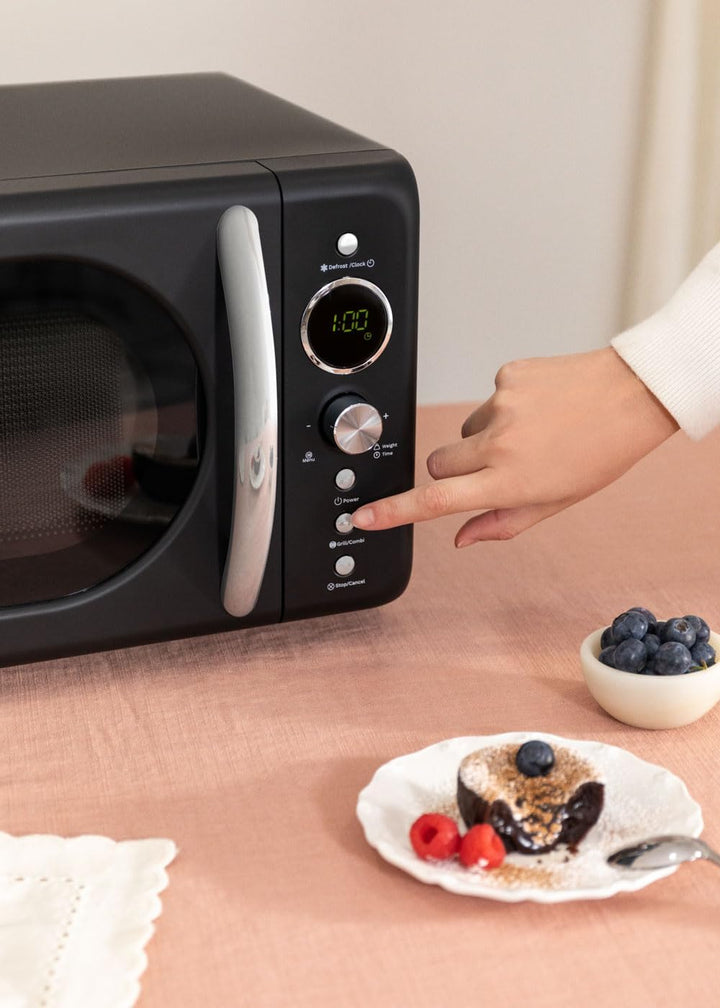 CREATE/MICROWAVE RETRO/Digitale Mikrowelle mit Grillfunktion Schwarz/Retro-Stil, 20 l Fassungsvermög