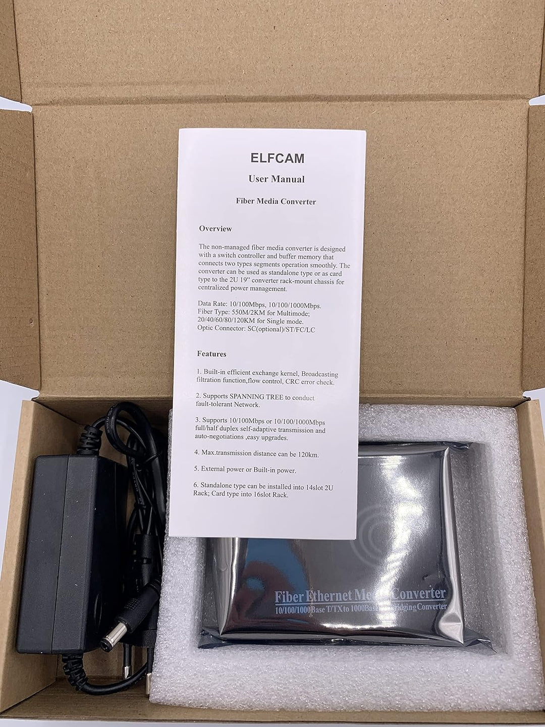 Elfcam® - Ethernet-Faser-Konverter, RJ45 Gigabit/Mini-GBiC SFP-Modul (1,25 G SFP Port) Multimode-Ein