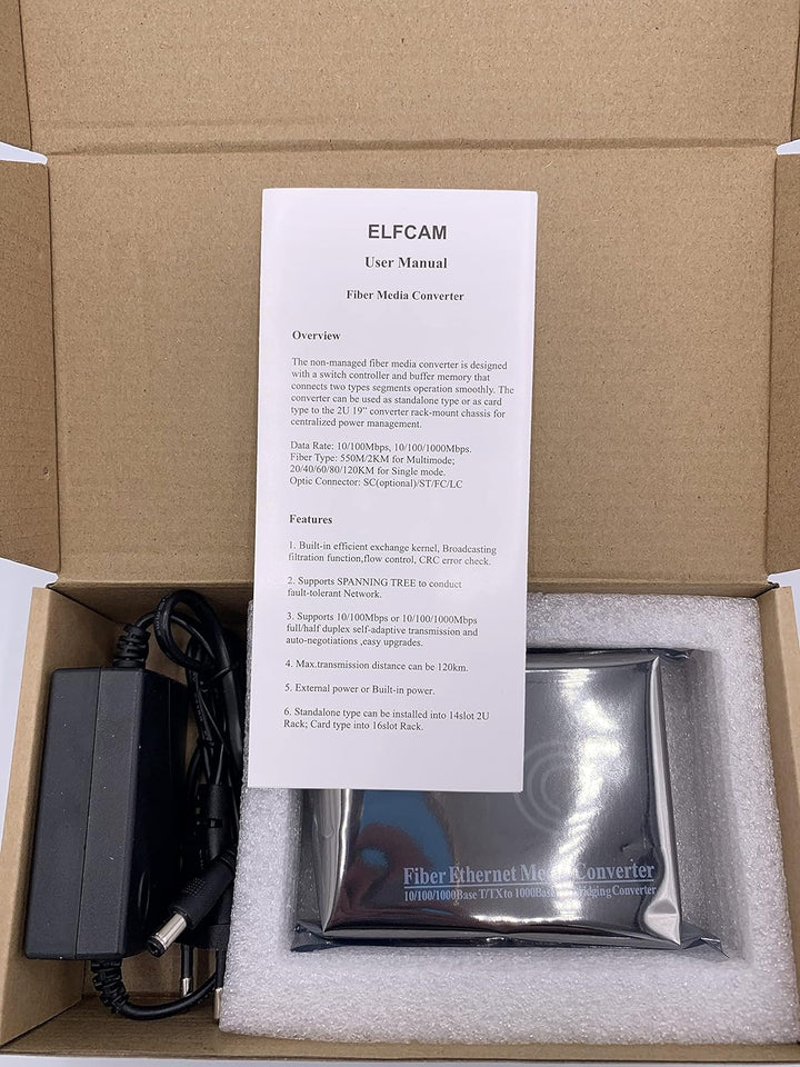 Elfcam® - Ethernet-Faser-Konverter, RJ45 Gigabit/Mini-GBiC SFP-Modul (1,25 G SFP Port) Multimode-Ein