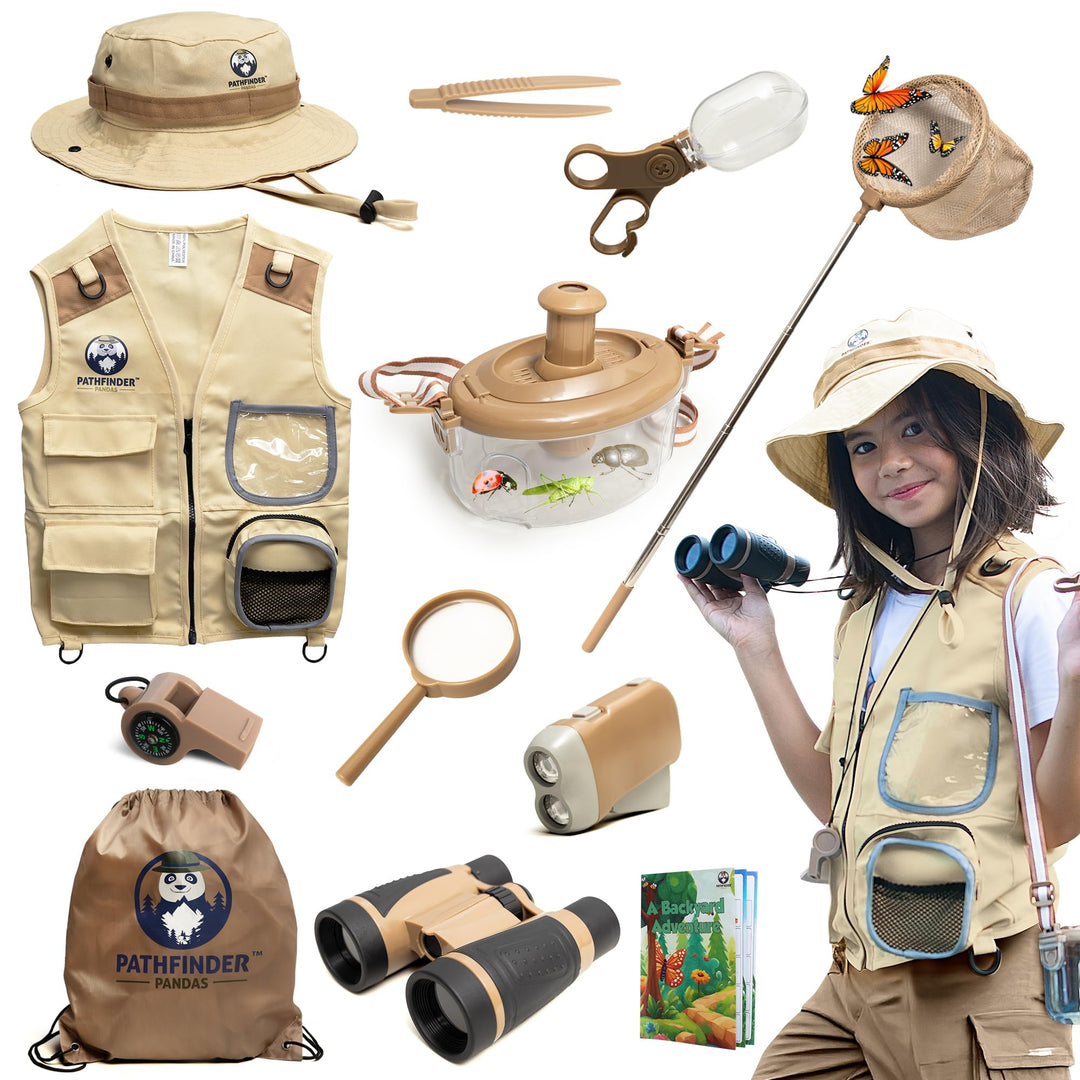 Entdecker-Set für Kinder mit Safariweste, Hut &amp; Insektenfang-Set – Abenteuerführer &amp; Schnitzeljagd –