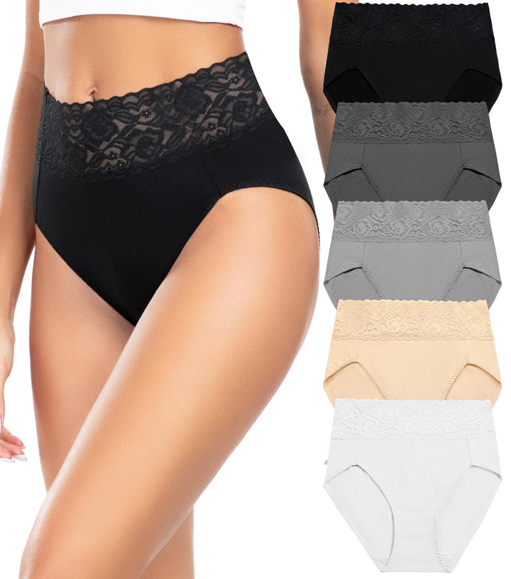 Wealurre Unterhosen Damen, Unterwäsche Frauen Baumwolle Hohe Taille Slip Damen Unterwäsche Spitze 5e