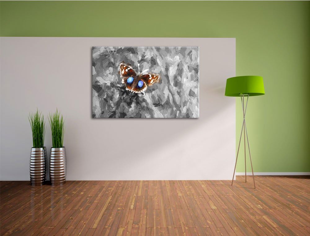 süsser Schmetterling auf Grashalm schwarz/weiss Deluxe Format: 100x70 cm auf Leinwand, XXL riesige B
