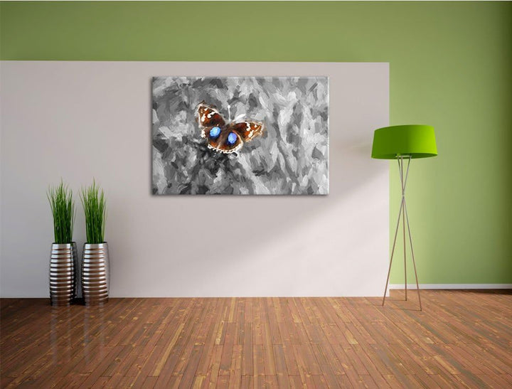 süsser Schmetterling auf Grashalm schwarz/weiss Deluxe Format: 100x70 cm auf Leinwand, XXL riesige B