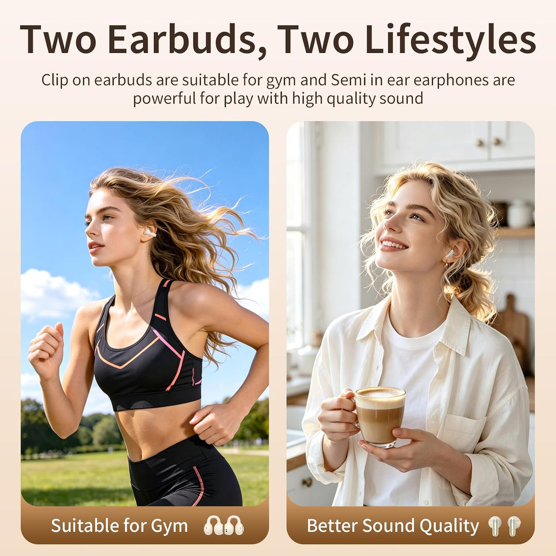 2-in-1 kabellose Ohrhörer-Set, Open-Ear Clip-On & Kurzschaft Halbin-Ear Ohrhörer-Kombo, Bluetooth 6.