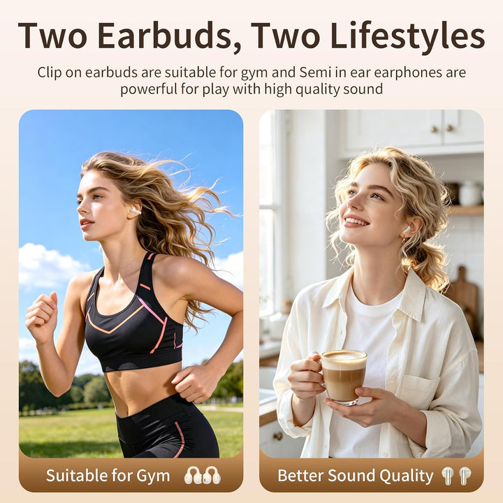 2-in-1 kabellose Ohrhörer-Set, Open-Ear Clip-On & Kurzschaft Halbin-Ear Ohrhörer-Kombo, Bluetooth 6.