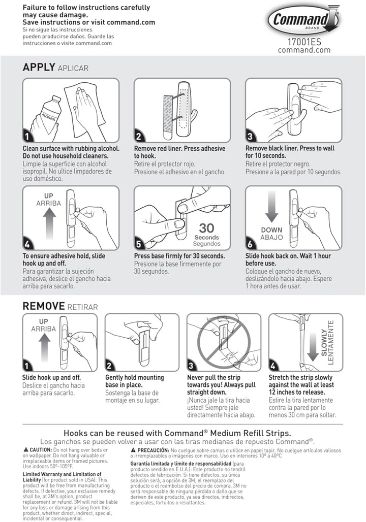 Command Utility Haken Mega-Packung, Grösse M, weiss, 6 Haken, 2er Pack 12 Hooks, 12 Hooks