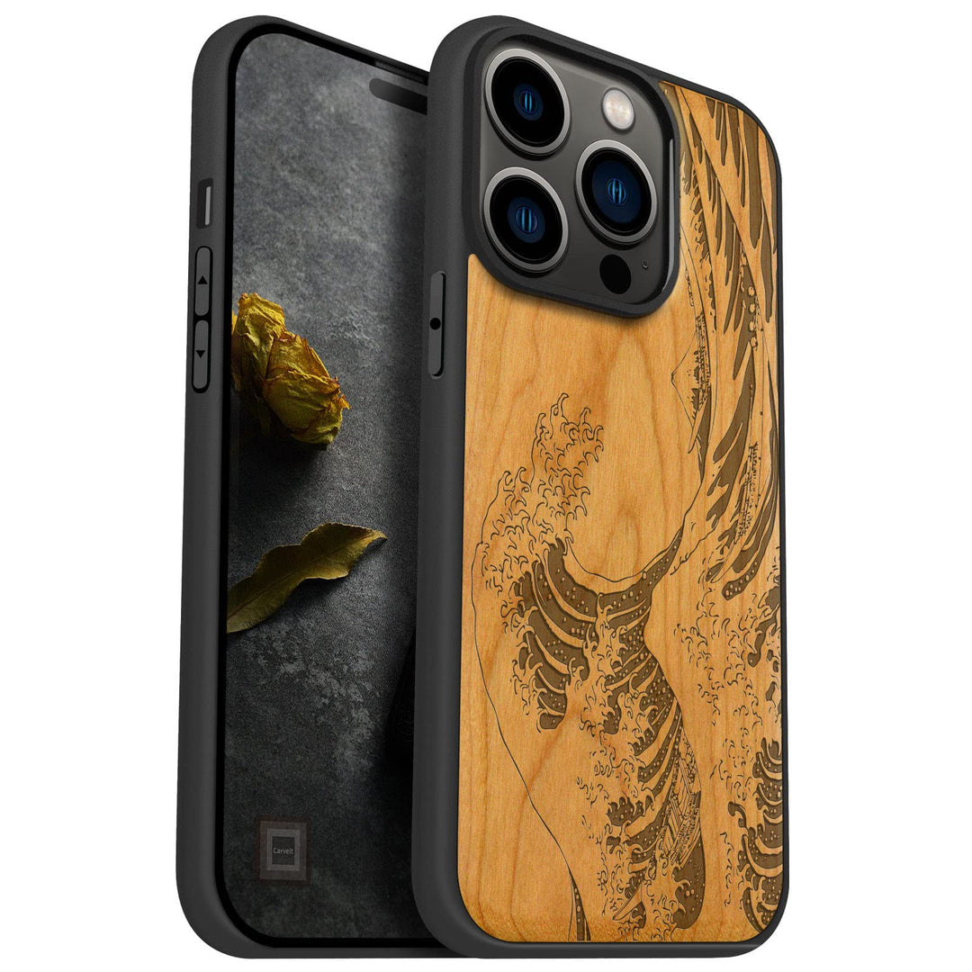 Carveit Handyhülle für iPhone 14 Pro Cover Kompatibel mit Magsafe [Holz und TPU Silikon Hybrid hülle