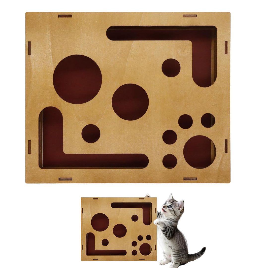 Beschäftigungsbox Krallenfeile Katzen, Kratzpuzzle Spielbox Holz, Katzen Krallenpflege Spielzeug, Kä