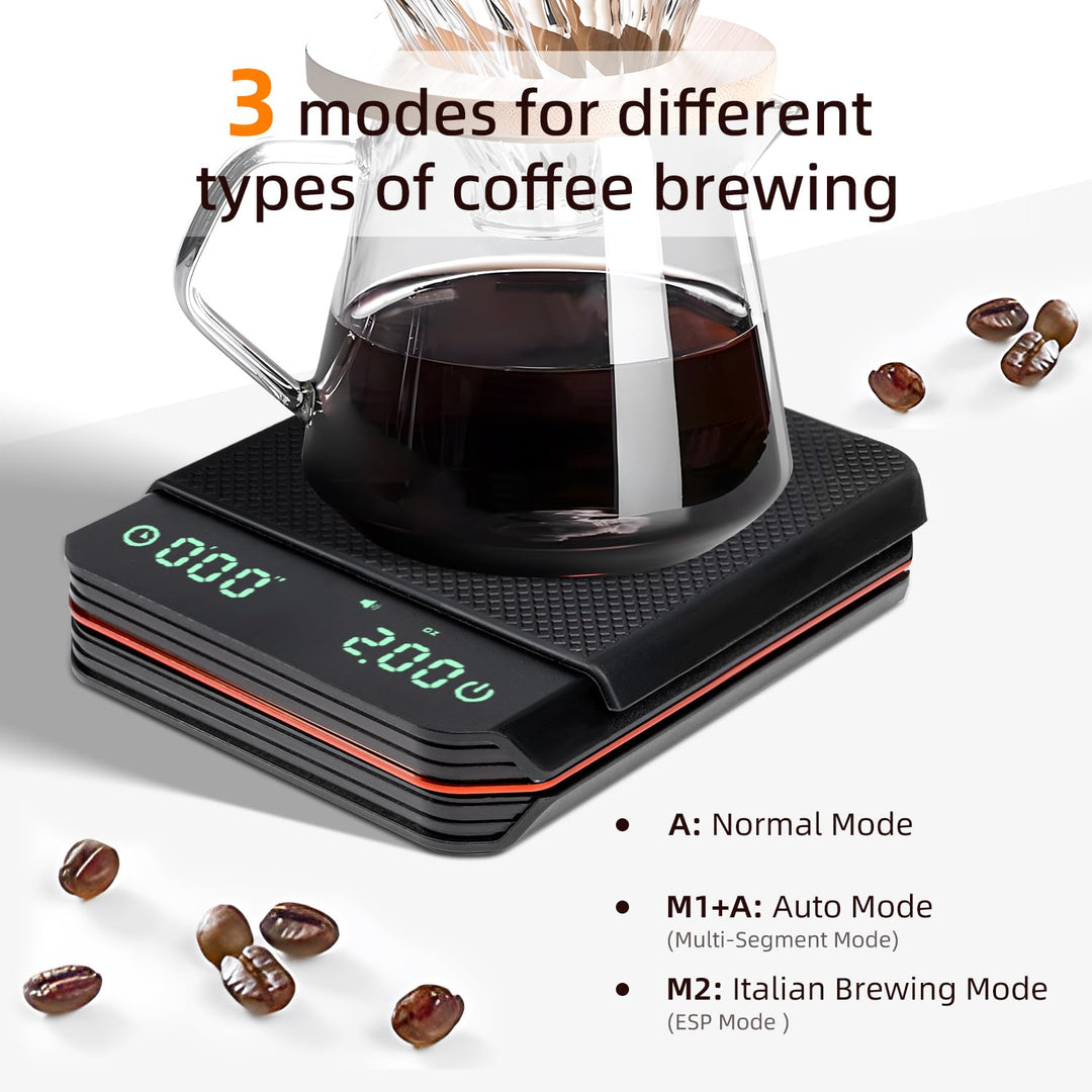 Carehabi Küchenwaage Digital mit Timer 0,1g Hochpräzisions Espressowaage 2KG Mini Kaffeewaage mit Si