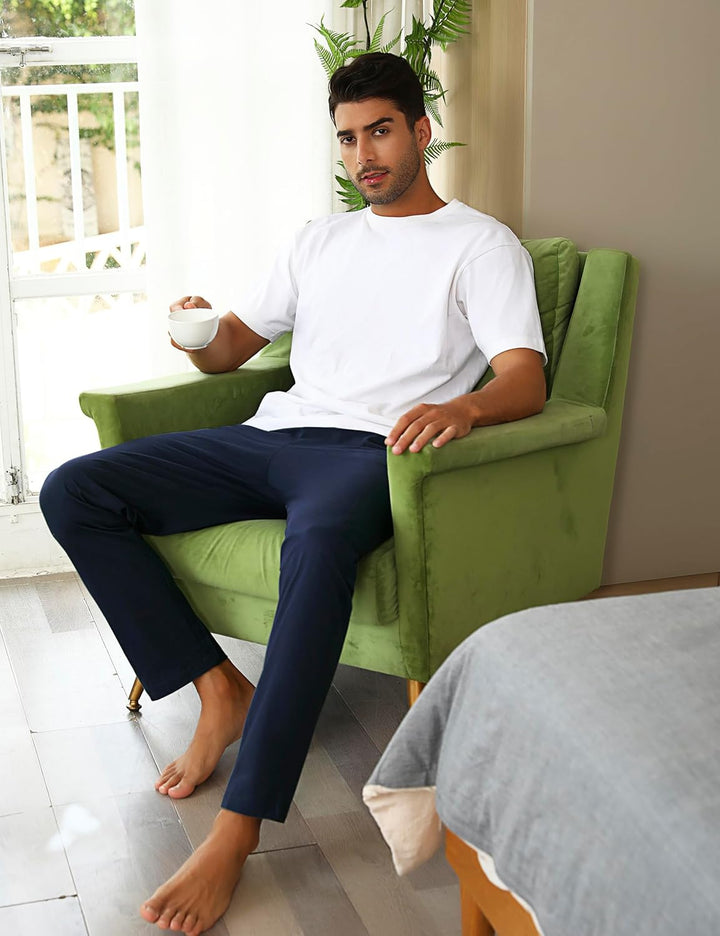 Litherday Schlafanzughose Herren Lang Pyjamahose 100% Baumwolle Nachtwäsche hose Unifarbene Freizeit