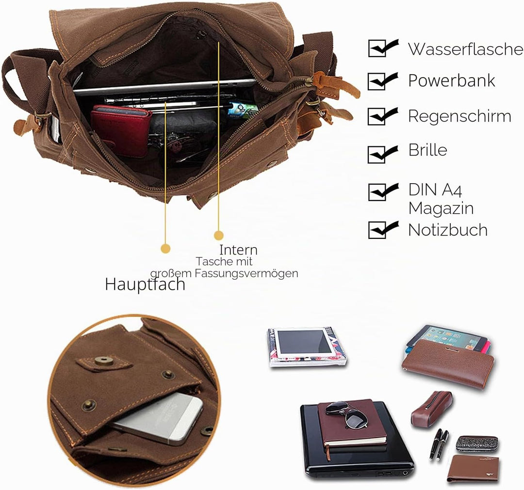 FANDARE Neu Retro Messenger Bag Umhängetasche Schultertasche 14 Zoll Laptoprucksäcke Herren Frauen T
