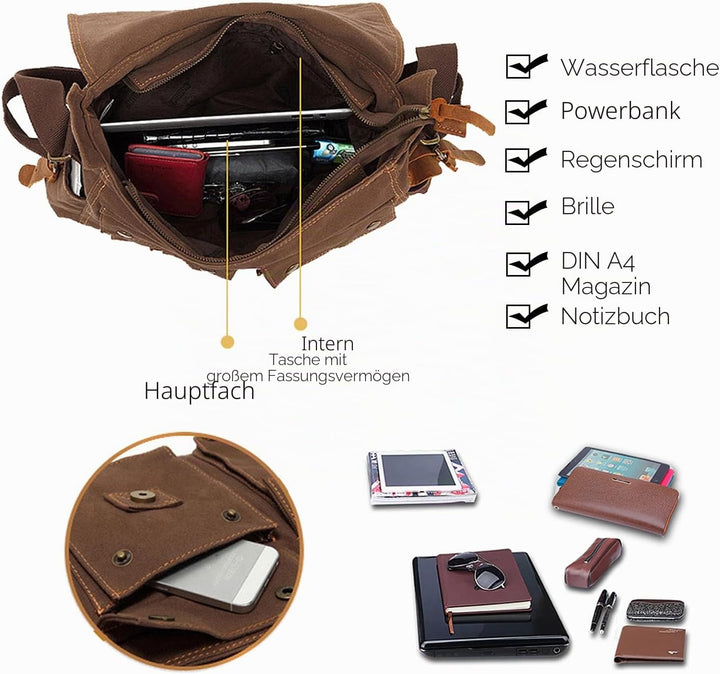 FANDARE Unisex Umhängetasche/Laptoptasche 14 Zoll für Arbeit Herren Messenger Bag Schultertasche Mul