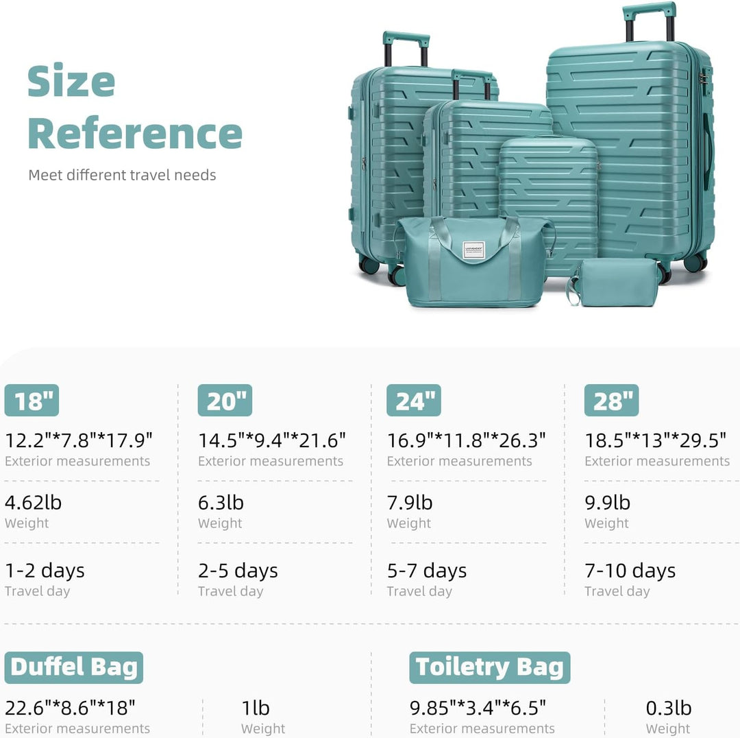 LARVENDER Kofferset 6 Teilig Hartschale Leicht ABS Erweiterbar Reisekoffer Haltbar Handgepäck Sets 4