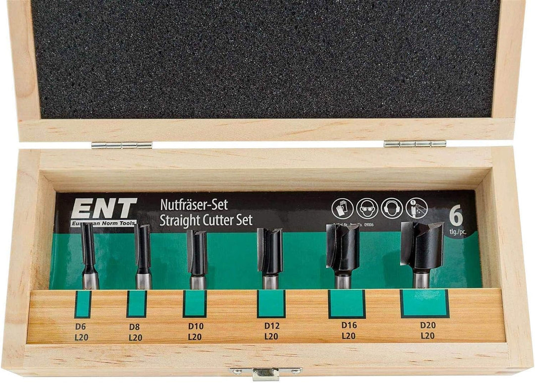 ENT 09006 6-tlg. Nutfräser Set Hartmetall - Ø 6-8-10-12-16-20 - Schaft Ø 8 mm