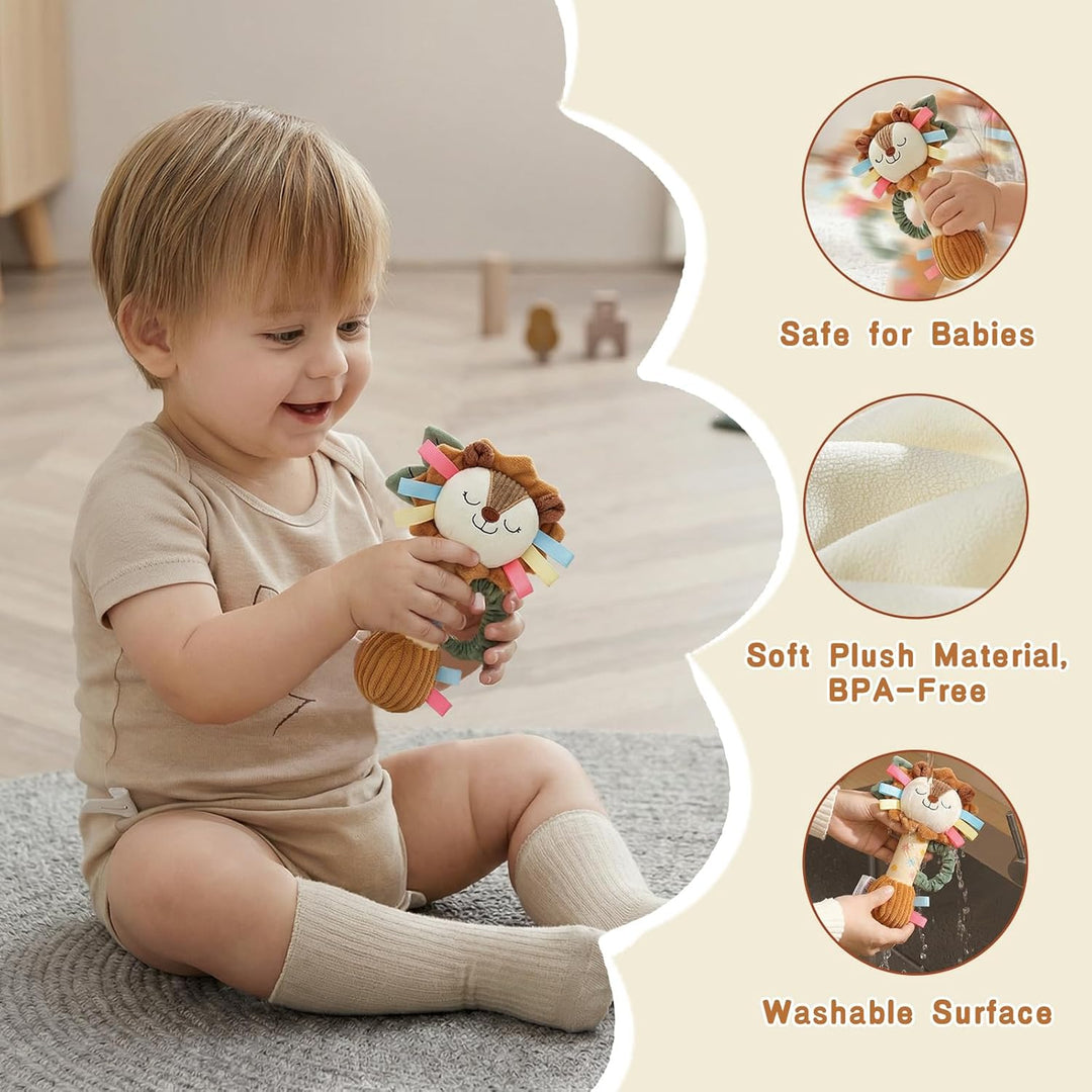TYRY.HU Baby Rassel Spielzeug,Plüsch Löwe Rassel Greifling,Knisterblatt & Quietsche,Sensory Spielzeu