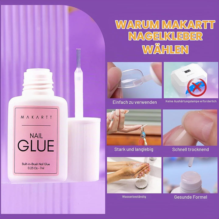 Makartt Nail Glue Set mit Nagelkleber Entferner und Dehydrator - Professionell für Nagelspitzen Fäls