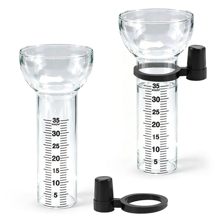2 Stück Regenmesser Set für 1-35 mm Messungen, Regenmesser Ersatzglas mit Halterung, Outdoor-Regenme