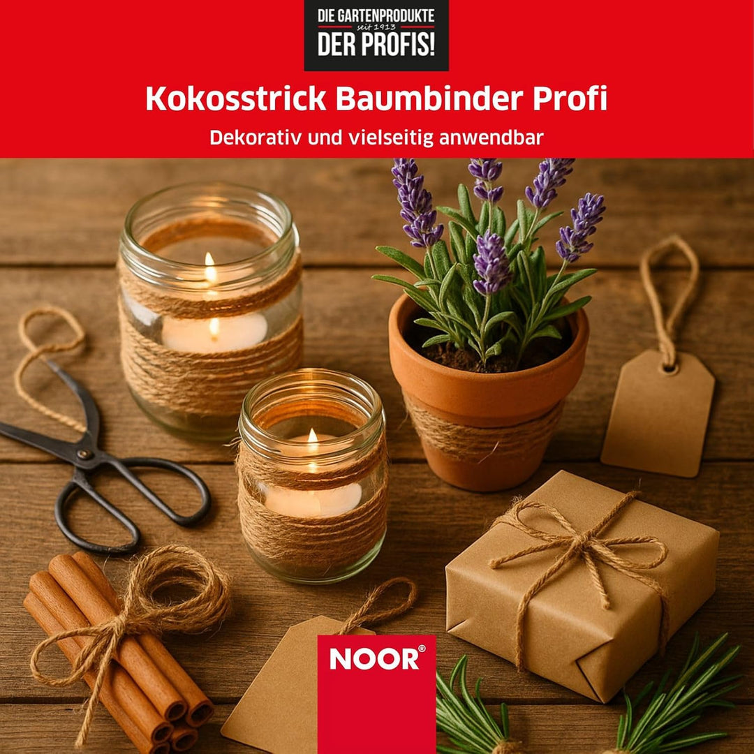 NOOR Kokosstrick Baumbinder - 140 m Kokosgarn 2-Fach geflochten - 100% Naturfaser, biologisch abbaub