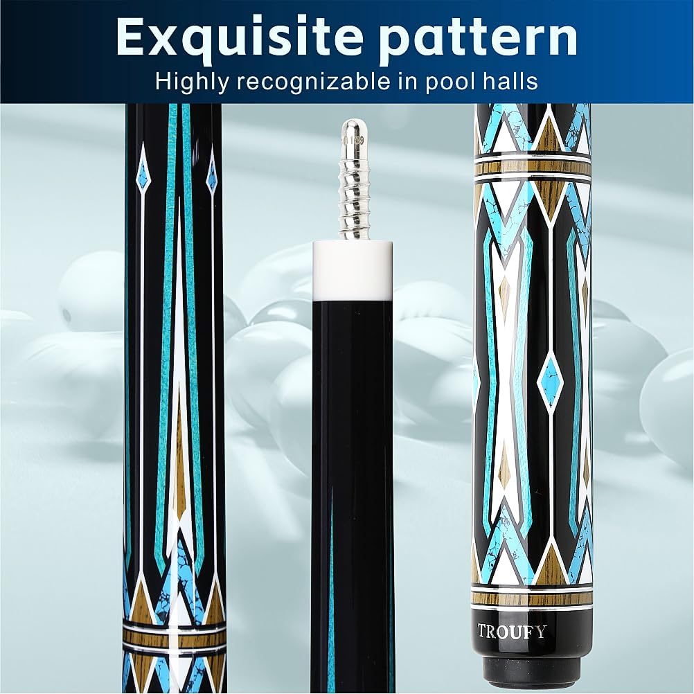 Carbon Fiber Pool Cue 12.5mm Tip 3/8x8 Joint Billiard Stick with Extension,Professional Cue Stick wi