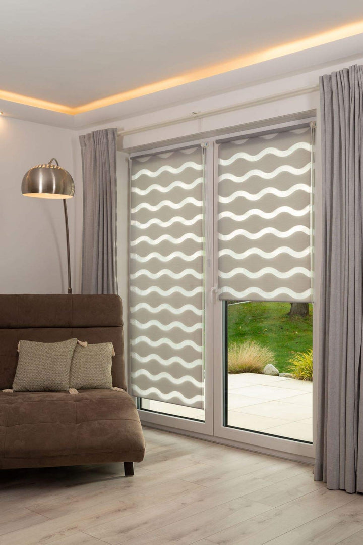 K-home Klemmfix Doppelrollo "Welle" ohne Bohren - Grau 40 cm x 200 cm (B x L) 40 x 200 cm Grau, 40 x