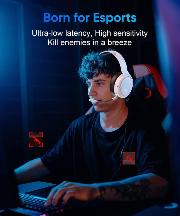 Kabelloses Gaming-Headset, Bluetooth Kopfhörer mit Mikrofon, 2,4 GHz Wireless Headphones Over-Ear Ko